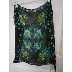 Vintage Floral Sheer Rayon Scarf 26" Square • Made in Japan • Blue Green Flowers